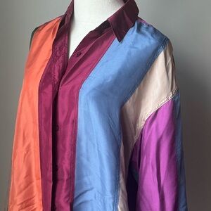 VTG Silk Stunt Colorful Striped Button-Up Shirt